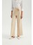 Kadın Kemer Detaylı Yüksek Bel Geniş Bacaklı Pantolon Krem Doğal 5