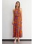 Kadın Çiçek Desenli Boyundan Bağlamalı Maxi Elbise Orange 1