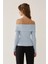 Kadın Omuz Açık Madonna Yaka Triko Üst Maya Mavisi 4