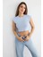 Kadın Fitilli Kısa Kol Kesik Üst Blue 1