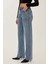 Kadın Orta Bel Straight Leg Jean Koyu Mavi Denim 1