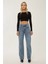 Kadın Orta Bel Straight Leg Jean Koyu Mavi Denim 2
