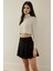 Kadın İçi Şortlu Pileli Mini Dokuma Etek Siyah 1