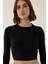 Kadın Slim Fit Basic Crop Top Black 3