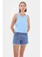 Kadın Kolsuz Yuvarlak Yakalı Düz Kısa Üst Blue 1