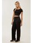 Kadın Örme Crop Bluz & Lastikli Pantolon Takım Siyah 4
