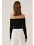 Kadın Omuz Açık Madonna Yaka Triko Üst Siyah 5