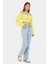 Kadın Omuzdan Askılı, Uzun Kollu ve Pilili Detaylı Keten Kısa Üst Sarı 3
