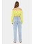 Kadın Omuzdan Askılı, Uzun Kollu ve Pilili Detaylı Keten Kısa Üst Sarı 4