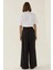 Kadın Yüksek Bel Pliseli Wide Leg Örme Pantolon Siyah 4