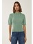 Kadın Kısa Kollu Balıkçı Yaka Saç Örgüsü Triko Kazak Green 1