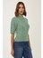 Kadın Kısa Kollu Balıkçı Yaka Saç Örgüsü Triko Kazak Green 3