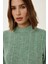Kadın Kısa Kollu Balıkçı Yaka Saç Örgüsü Triko Kazak Green 4