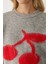 Kadın Relaxed Fit Cherry Desenli Triko Kazak Gri 5