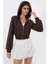 Kadın Jersey Fermuarlı Bluz Brown 4