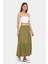 Kadın Elastik Bel Detaylı Katmanlı Maxi Etek Yeşil 2
