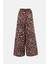 Kadın Bağcıklı Orta Bel Geniş Bacaklı Hayvan Baskılı Pantolon Brown 2