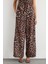 Kadın Bağcıklı Orta Bel Geniş Bacaklı Hayvan Baskılı Pantolon Brown 3