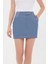 Kadın Yüksek Bel Dikiş Detaylı Mini Etek Mavi 2