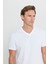 Erkek Beyaz %100 Pamuk Slim Fit Dar Kesim V Yaka Tişört 8