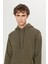 Erkek Haki Standart Fit Normal Kesim Içi Polarlı 3 Iplik Kapüşonlu Kanguru Cepli Pamuklu Sweatshirt 4