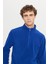 Erkek Saks Mavi Anti-pilling Tüylenme Yapmayan Isı Koruyan Standart Fit Dik Yaka Polar Sweatshirt 4