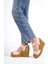 Jet-Perla Tokalı Lastikli Dolgu Topuklu Ortopedik Taban Hasır Görünümlü Kadın Sandalet Ckt - Ten 2