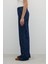 Önü Metal Fermuarlı Çift Cepli Geniş Paça Pantolon Indigo K2612013_043 3