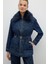 Çıkarılabilir Kürk Yakalı Beli Kemerli Ceket Indigo K2616007_043 1