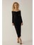 Kadın Drapeli Off Shoulder Bodycon Maxi Elbise Black 2