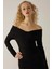 Kadın Drapeli Off Shoulder Bodycon Maxi Elbise Black 4