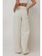 Kadın Keten Görünümlü Palazzo Pantolon Natural 5