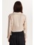 Kadın Slim Fit Dar Kesim Uzun Kollu Klasik Yaka Bağlama Detaylı Taş Rengi Saten Gömlek 5