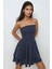 Kadın Straplez Fırfırlı Arkası Gipeli Mini Elbise Lacivert 3
