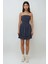 Kadın Straplez Fırfırlı Arkası Gipeli Mini Elbise Lacivert 7