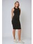 Kadın Halter Yaka Fitilli Mini Bodycon Örme Elbise Black 3