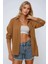 Kadın Oversize Cep Detaylı Pamuklu Gömlek Brown 2