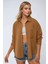 Kadın Oversize Cep Detaylı Pamuklu Gömlek Brown 3