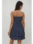 Kadın Straplez Fırfırlı Arkası Gipeli Mini Elbise Lacivert 8