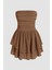 Kadın Straplez Fırfırlı Arkası Gipeli Mini Elbise Brown 1