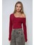 Kadın Asimetrik Yaka Fitilli Örme Bluz Red 2