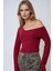Kadın Asimetrik Yaka Fitilli Örme Bluz Red 3