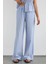 Kadın Lastikli Bel ile Geniş Paça Çizgili Pantolon Blue 2