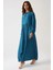 Kadın Baskılı A-Form Modest Elbise, Bisiklet Yaka Green 3