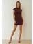 Kadın Soft Örme Bodycon Mini Elbise Kahverengi 1