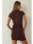 Kadın Soft Örme Bodycon Mini Elbise Kahverengi 4