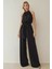Kadın Geniş Paçalı Halter Yaka Kuşaklı Şık Tulum Black 1