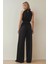 Kadın Geniş Paçalı Halter Yaka Kuşaklı Şık Tulum Black 4