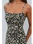 Kadın Yırtmaç Detaylı Çiçek Desenli Bodycon Midi Elbise Black 3