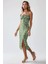 Kadın Yırtmaç Detaylı Çiçek Desenli Bodycon Midi Elbise Green 4
